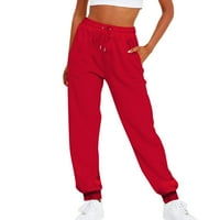 Odjeća ženske casual modne čvrste boje casual pantalone crvene l