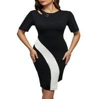 Ženska elegantna boja blok okruglog vrata Bodycon kratki rukav bijele haljine XL