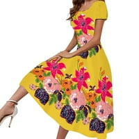 Ženska haljina ljetno slobodno vrijeme s kratkim rukavima cvjetni ispis posada vrata labava haljina