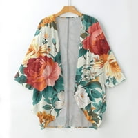Ženski kardigani cvjetni print Three Quarter rukava Kimono labav pokrov povremene bluze vrhovi džemperi