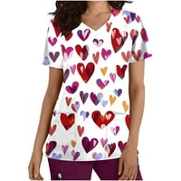 FESFESFES ženska medicinska sestra majica casual kratki rukav vrhovi V-izrez na vrhu Valentinovo majica