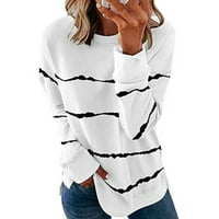 Ženska zrela Stripes dukseri dugih rukava Ležerni pulover slatki lagani vrhovi, bijeli, xxl