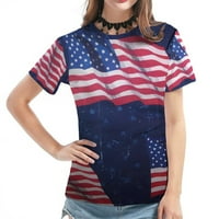 Majica 4. srpnja za žene plus veličine, ljetni vrhovi za žene retro cvjetni print posad vrat kratkih