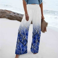 Žene Ljeto Flowy Pamučne posteljine Palazzo Široke hlače na plaži Visoko struka pantalone s kratkim