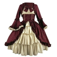 Jesenske haljine za žene casual modne žene Vintage Gothic Court Square ovratnik patchwork luk s dugim