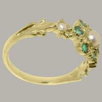 Britanci napravio 9k žuto zlatni kultivirani prsten za biser i smaragd Womens - veličine opcija - veličine