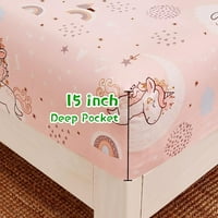 Pink mjesec jednorog dječji lim set Twin Slatko tiskani posteljine od mikrovlakana za djevojke dubok