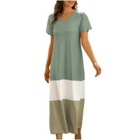 Usmixi ženske haljine plaža modna labava majica dugačak sandress modna boja patchwork v-izrez kratki