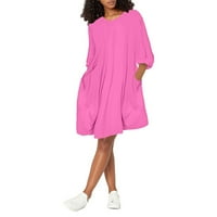 Haljine za žensku rupu Srednja dužina Fit A-line ispisana okrugla dekolteća ljetna haljina vruća ružičasta 4xl