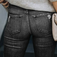 Dadaria visoke strukske traperice za žene modne žene džepovi gumb Srednji struk mršavi rupe traperice