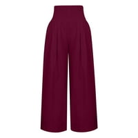 Ženske ležerne hlače u čvrstih boja ravne hlače sa širokim nogama sa džepovima vino m