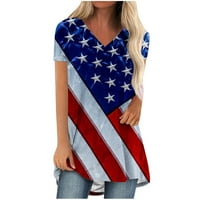 Ženska majica okruglog dekolteta kratki rukav 4. jula Modna ležerna cvijeća labava slikarstvo Slikarstvo Vrhunska bluza Na vrhu Amerike Dan nezavisnosti