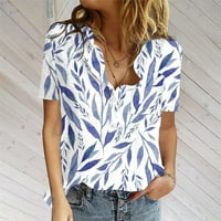Ženski ljetni kratki rukovi Plus size pamučne posteljine cvjetne košulje Tee labavi v vrat bluze osnovne