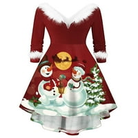 Xingqing božićne haljine za žene 3D uzorak V izrez dugih rukava A-line maxi santa claus haljina za Cosplay
