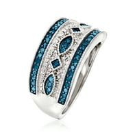 Ross-Simons 0. CT. T.W. Plavi i bijeli dijamantni prsten u srebru sterlinga za žene, odrasla osoba