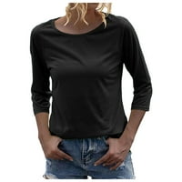 Hanzidakd vrhovi za žene Žene Modni okrugli rukav rukav majica Solid Casual Basic Tops bluza