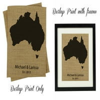 Darling Suvenir Australija Zemlja Mapa Burlap Ispis zidnog dekora Par Personalizirani godišnjica Poklon-Burlap