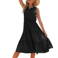 Ljetna haljina bez rukava za dame casual elegantne vintage party plažne haljine crne s