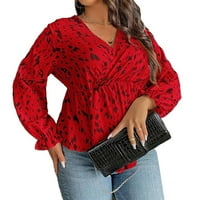 Žene plus bluze Ležerne prilike salvari na izrezu vlplum bluza crvena 2xl