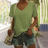 Bazyrey ženske bluze Ženske ljetne osnove Majica Solid Boja moda V izrez Kratki rukav labav gornji zeleni
