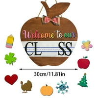 LMTIMME Cleanceant Dobrodošli u naš drveni viseći znak Izmjenjivi oblik voća učitelj učionica na učiteljski