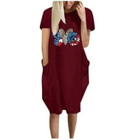 CETHRIO LETDE MAXI haljina za žene - ljetna modna zastava tiskani casual kratki rukav sa džepnim posadom
