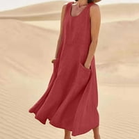 Mchoice Ljetne haljine za žene Pamuk Ležerne prilike Print V-izrez Haljina bez rukava bez rukava