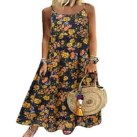 Rejlun Ženske haljine haljine bez rukava Sundess cvjetni print Maxi haljine Kaftan Cami Party Navy Blue