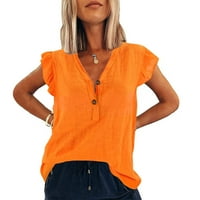 Yyeselk Ljetne ženske pamučne majice Labavi fit ruffleve rukavi prema gore V-izrez Tunic vrhovi modne lagane čiste boje ugodne bluze narančasta