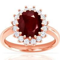 Gemsny Jul Rođenje - klasična princeza Diana replika ovalnog ruby ​​halo prsten