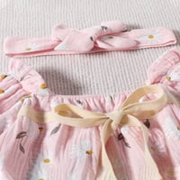 Baby Girl Ljetni odjevnici, kratki rukav za vezanje prednje cvjetne printh reproduktne s poklopcem za