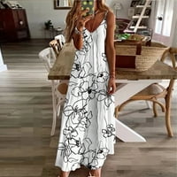 Ženska Boho Maxi haljina cvjetna tiskana bez rukava bez rukava na plaži na plaži Party Ball Slim V-izrez