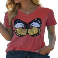Casual majica Glookwis Boho za žene Butterfly Print V izrez Ljetni vrhovi Tunički vrhovi bluza