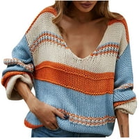 Aoochasliy Womens Dukseri za uklanjanje pulover V-izrez dugih rukava gornji kaput za patchwork