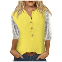 Žene ljetne vrhove dugih rukava na dugim rukavima, puni V izrez bluze jeseni na vrhu žute 2xl