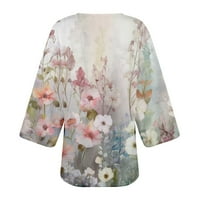 Cardigan za žene Trendy cvjetni print Puff rukav kimono labav pokrov up casual majica top pad pad