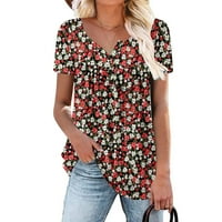 Inveife ženske ljetne tunike okrugle vrat cvjetne tiskane majice, casual kratkih rukava bluza na pločice