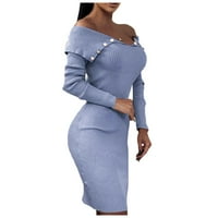 Amousa Fashion Weods Lable tipka Čvrsta boja struk dugih rukava Pletena paketa HIP haljina