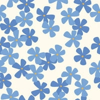 Retro botanička cvjetna tkanina - plavi tan
