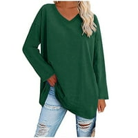 Žene Casual T-majice - Dugi rukav Solid V izrez Loose Comfy Vrhovi Leisure Top Pulover vrhovi zelene