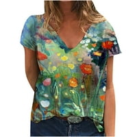 Ženske vrhove Clearence Modni casual s kratkim rukavima od tiskanog bluza V-izrez plus veličina majica