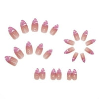 Press srednje dužine na noktima sjajni nokti bademovi lažni nokti oblačiti nokti ružičasti štikle nokti