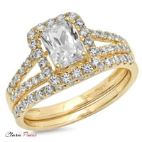 1. CT Emerald Cut originalni kultivirani dijamant SI1-si G-H 18K Yellow Gold Halo Angagement Wedding Bridal Set Dizajnerski prsten BW Set veličine 8