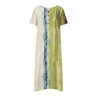 Ženske haljine s kratkim rukavima tiskana gležnjana dužina sunčanja ljetna V-izrez haljina žuta 3xl