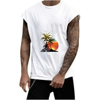 Muški ležerni tenkovi labavi fit crewneck tropsko zalazak bez rukava za sunčanje palma za ispis majica