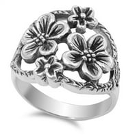 Vintage Antiqued cvjetni cvjetni filigranski prsten Sterling srebrna pojas nakit ženske žene veličine 10