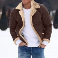 Yubnlvae Muške Plus Veličina Zimski kaput rever ovratnik dugih rukava podstavljena kožna jakna Vintage