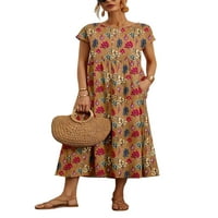 Prednje žene Ženske haljine Ljeto cvjetno plaže Sundress dame kratki rukav Crt Crt Maxi duga haljina