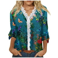 Ženski ljetni vrhovi Ženska majica za jesen Bluze V izrez Graphic Print casual tops Royal Blue 4xl