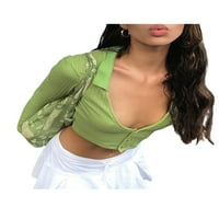 Fanvereka Women Y2K Crop TOP Knit Cardigan Crop majica s dugim rukavima Estetski uzorak slatka ležerna
